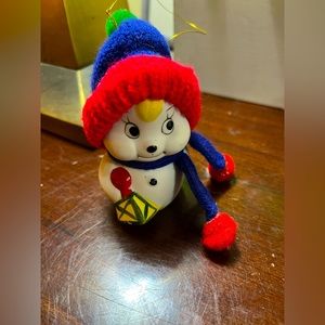 Vintage Gifco Snow Bells Porcelain Bell Ornament w/ Hat & Scarf